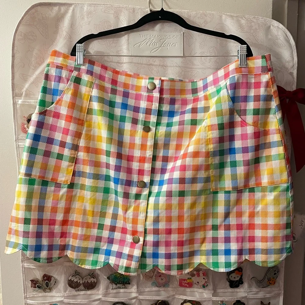 Unique Vintage Smak Parlour Rainbow Gingham Campus Mini Skirt - Picture 2 of 10